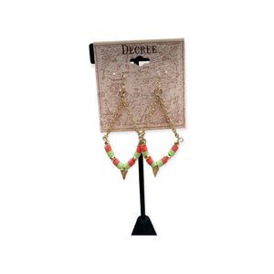 Fashion Costume Jewelry Gold-tone Green Pink Fishhook Y2K Earrings